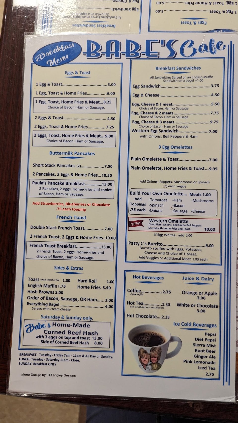 Printed specials beside soup and sides