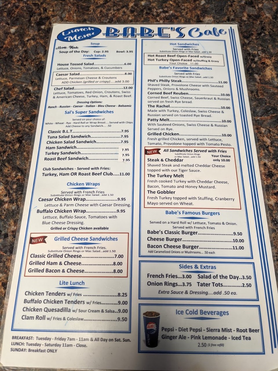 Breakfast and lunch items on display