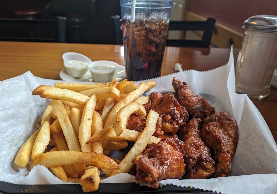 Chicken Wings with Bleu Cheese and Fries